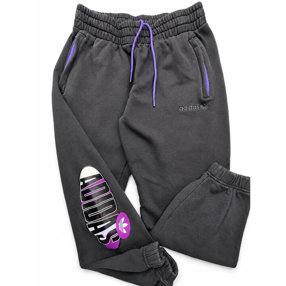 Adidas Originals A33 Black Graphic Jogger Sweatpants Purple Zip Pockets Men's M